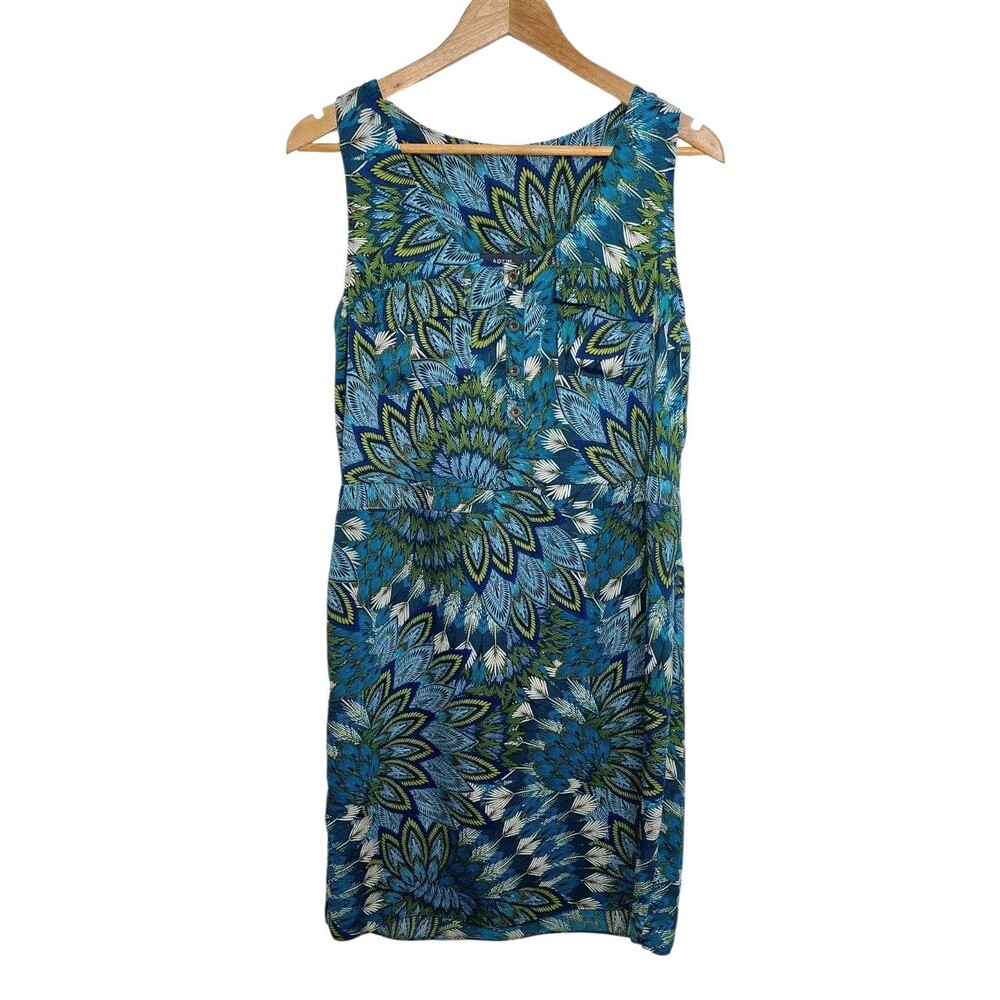 Apt 9 Women's Size Medium Dress Sleeveless Green Blue Feathers Peacock Leaves